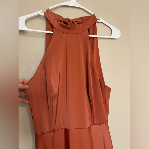 Lulus Elegant Entrance Terracotta Satin Tie-Back Maxi Dress - Picture 6 of 12